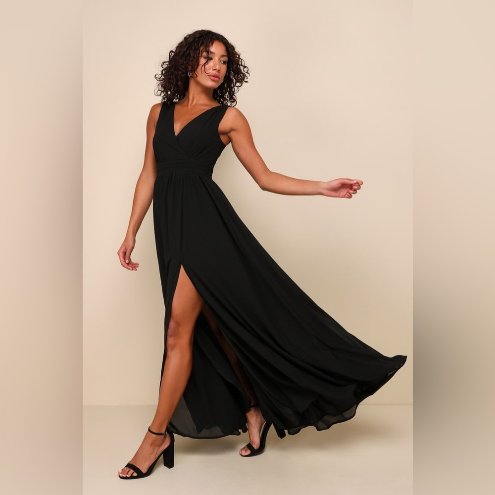 Lulus-Thoughts of Hue Black Surplice Maxi Dress (L/1X)
